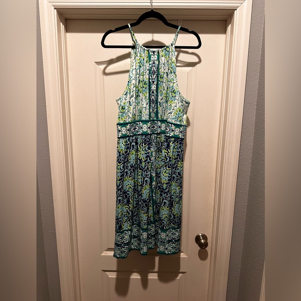 Green blue and white floral dress
